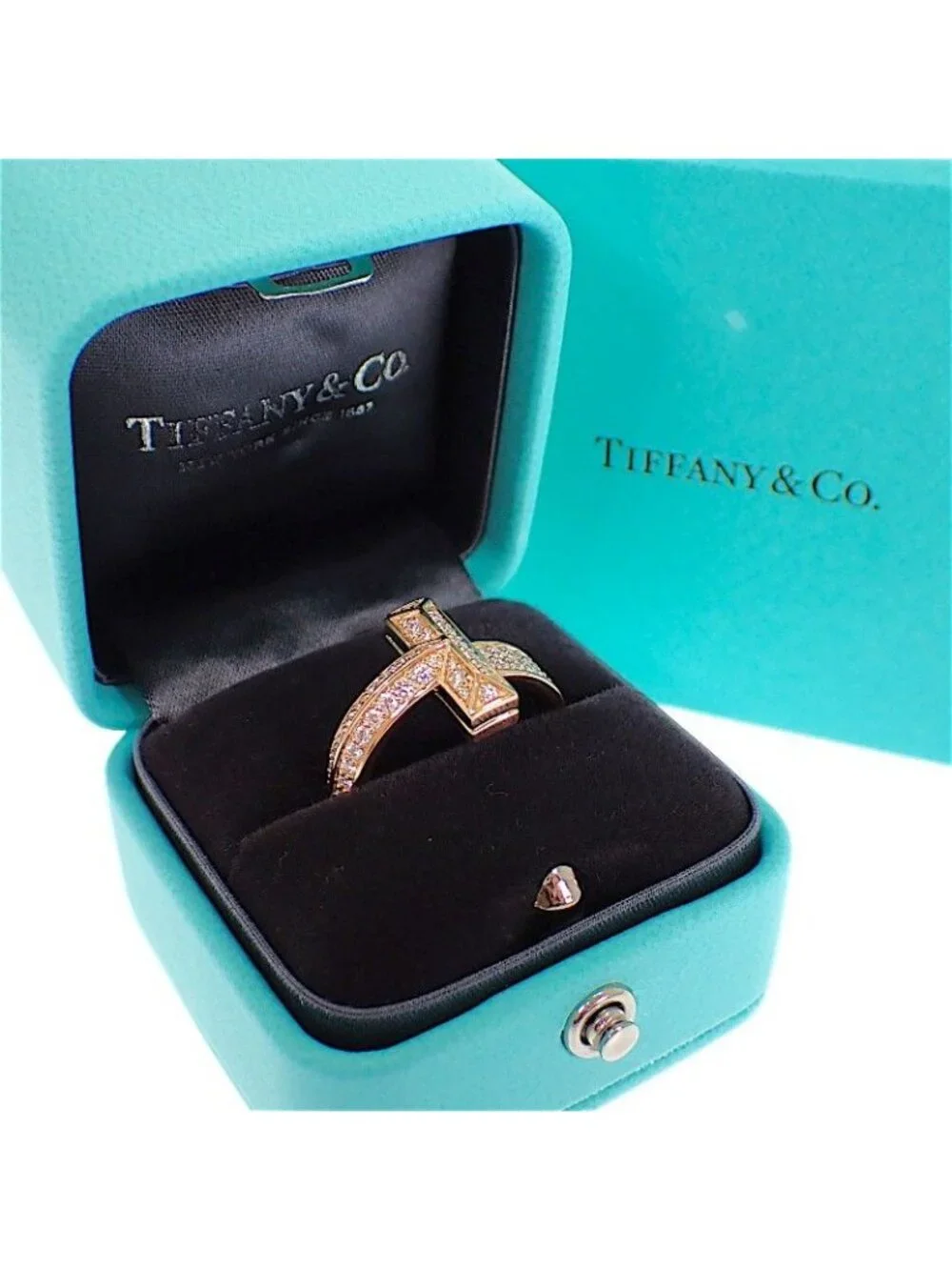 Tiffany & Co T One Actual Ring 18K Gold Rose Diamond